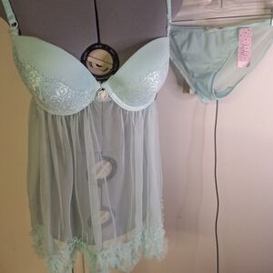 NWT Jezebel Mint Green Lace Chemise Set Size Large
